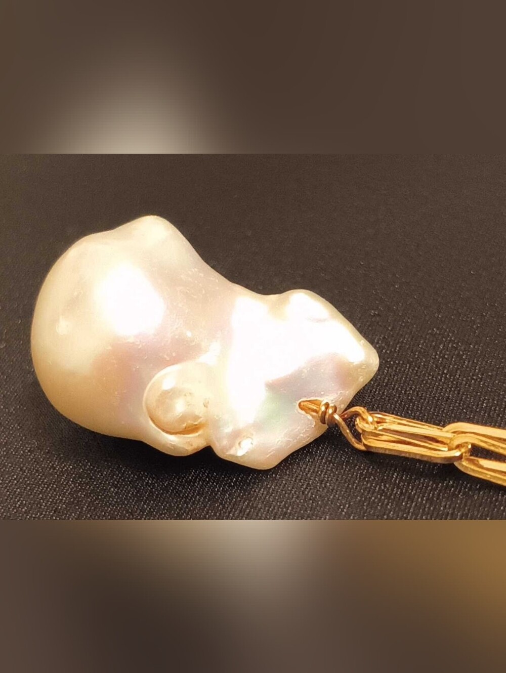 Rare Ghost Silhouette Baroque Pearl Necklace Vintage Karizia Italy 925 Gold Verm